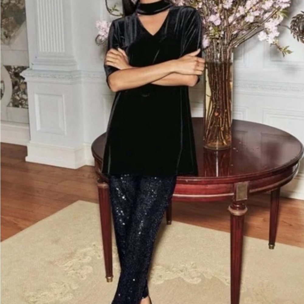 Joan Vass Black Sequin Women's Tapered Ankle Pants - Picture 7 of 7